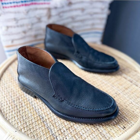 Alumnae Black Leather Ankle Loafer Style Booties Made In Italy Women’s 37 US 7 - Picture 1 of 10